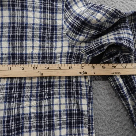 Madewell Slim Fit Ex Boyfriend Flannel Shirt Small Blue Ivory Plaid Women Casual - Picture 6 of 9